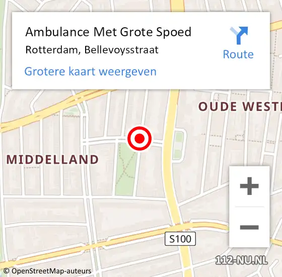 Locatie op kaart van de 112 melding: Ambulance Met Grote Spoed Naar Rotterdam, Bellevoysstraat op 14 oktober 2018 17:37