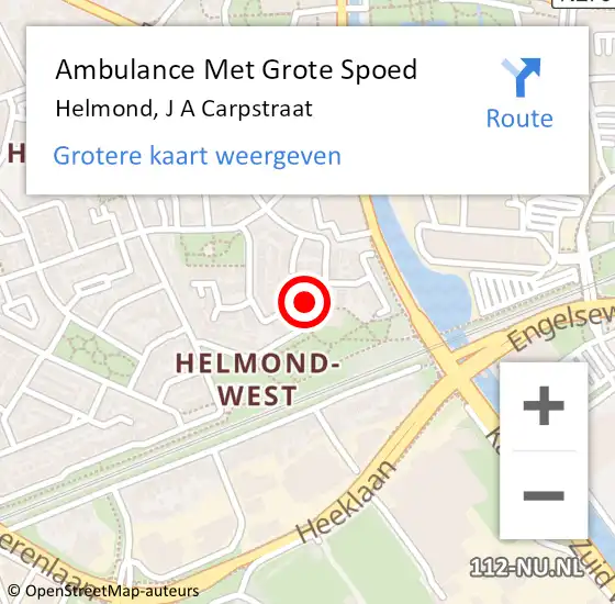 Locatie op kaart van de 112 melding: Ambulance Met Grote Spoed Naar Helmond, J A Carpstraat op 14 oktober 2018 17:39