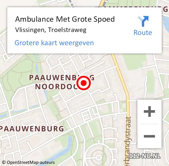 Locatie op kaart van de 112 melding: Ambulance Met Grote Spoed Naar Vlissingen, Troelstraweg op 14 oktober 2018 18:39