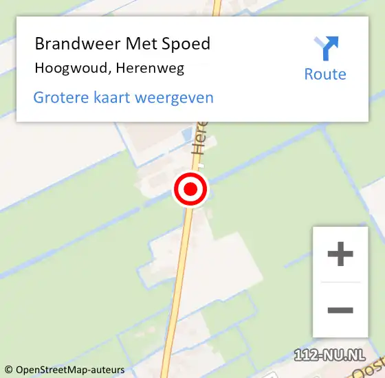 Locatie op kaart van de 112 melding: Brandweer Met Spoed Naar Hoogwoud, Herenweg op 14 oktober 2018 20:56