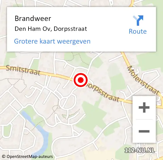 Locatie op kaart van de 112 melding: Brandweer Den Ham Ov, Dorpsstraat op 15 oktober 2018 03:40