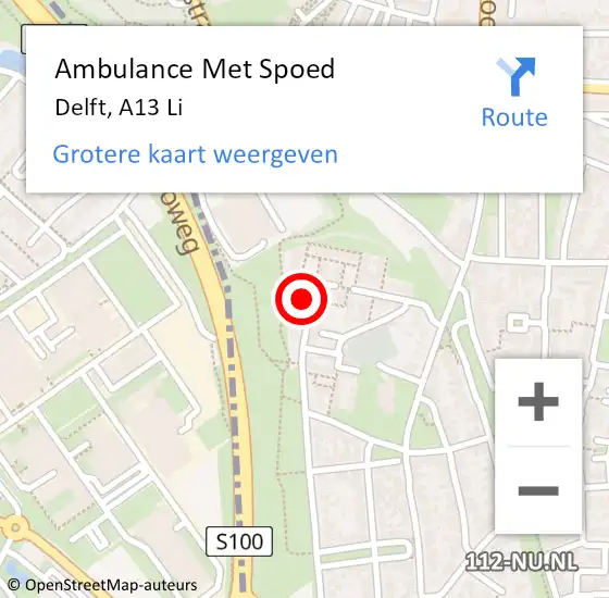 Locatie op kaart van de 112 melding: Ambulance Met Spoed Naar Delft, A13 Li op 15 oktober 2018 11:02