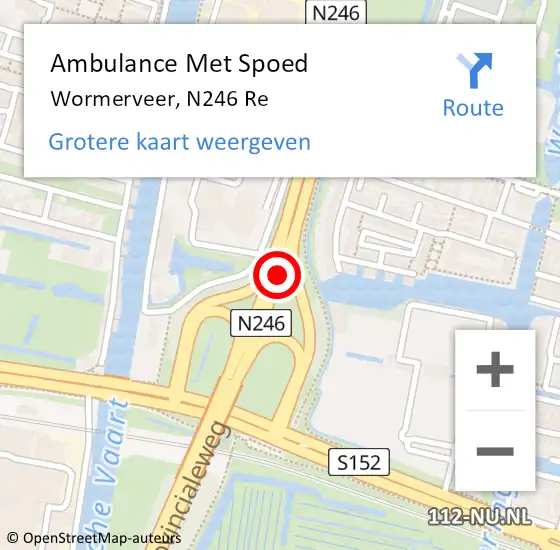 Locatie op kaart van de 112 melding: Ambulance Met Spoed Naar Wormerveer, N246 Re op 15 oktober 2018 11:52