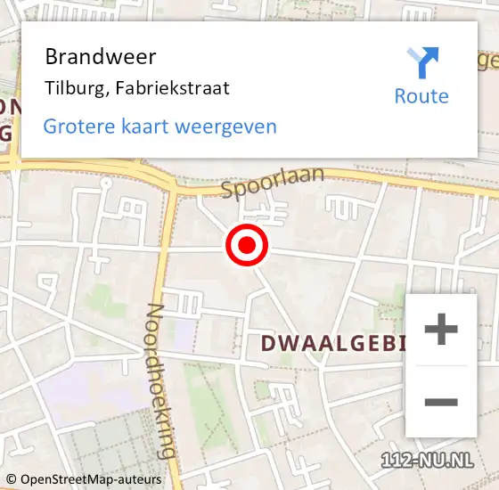 Locatie op kaart van de 112 melding: Brandweer Tilburg, Fabriekstraat op 15 oktober 2018 12:35