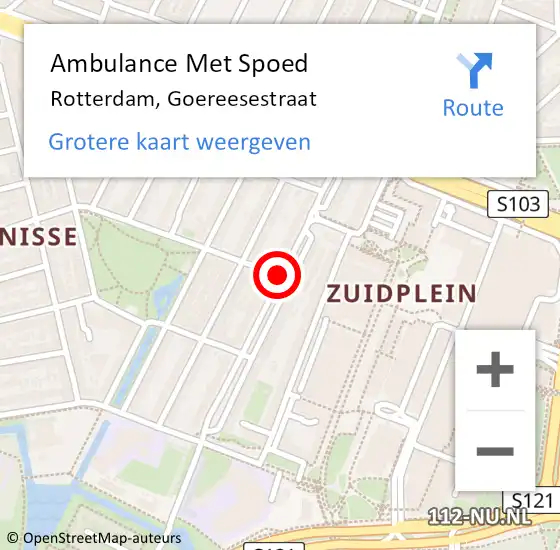 Locatie op kaart van de 112 melding: Ambulance Met Spoed Naar Rotterdam, Goereesestraat op 15 oktober 2018 12:40