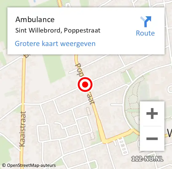 Locatie op kaart van de 112 melding: Ambulance Sint Willebrord, Poppestraat op 15 oktober 2018 13:39