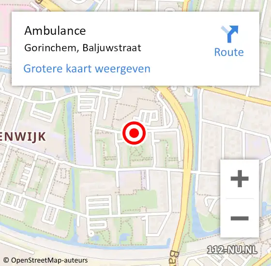 Locatie op kaart van de 112 melding: Ambulance Gorinchem, Baljuwstraat op 15 oktober 2018 14:53
