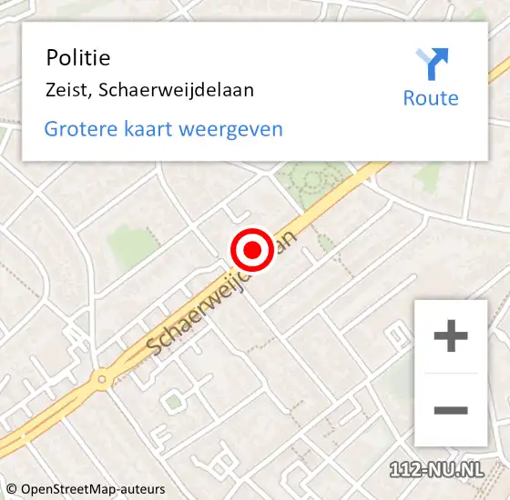 Locatie op kaart van de 112 melding: Politie Zeist, Schaerweijdelaan op 15 oktober 2018 18:51