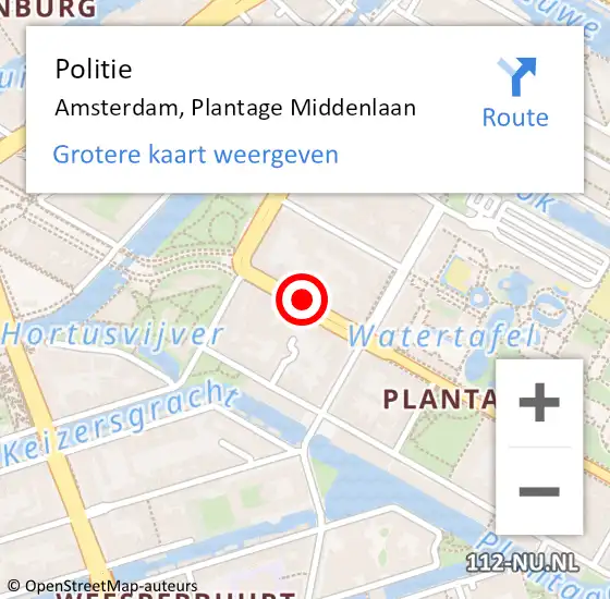 Locatie op kaart van de 112 melding: Politie Amsterdam, Plantage Middenlaan op 15 oktober 2018 20:22