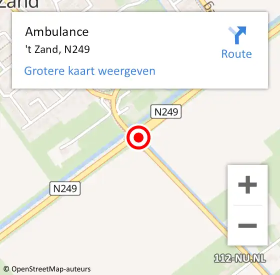Locatie op kaart van de 112 melding: Ambulance 't Zand, N249 op 15 oktober 2018 21:59