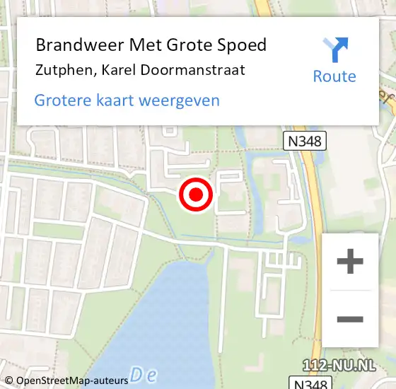 Locatie op kaart van de 112 melding: Brandweer Met Grote Spoed Naar Zutphen, Karel Doormanstraat op 15 oktober 2018 22:32