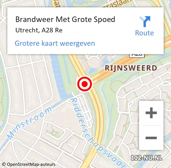 Locatie op kaart van de 112 melding: Brandweer Met Grote Spoed Naar Utrecht, A28 Re op 16 oktober 2018 08:03