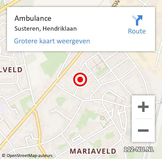 Locatie op kaart van de 112 melding: Ambulance Susteren, Hendriklaan op 16 oktober 2018 11:35