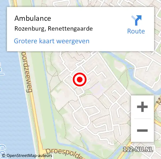 Locatie op kaart van de 112 melding: Ambulance Rozenburg, Renettengaarde op 16 oktober 2018 11:46