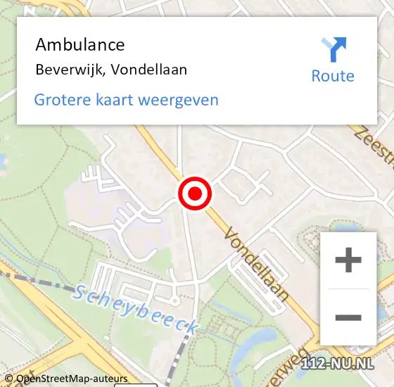 Locatie op kaart van de 112 melding: Ambulance Beverwijk, Vondellaan op 16 oktober 2018 12:17