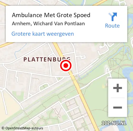 Locatie op kaart van de 112 melding: Ambulance Met Grote Spoed Naar Arnhem, Wichard van Pontlaan op 16 oktober 2018 13:10