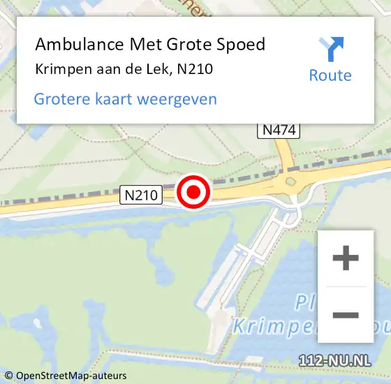 Locatie op kaart van de 112 melding: Ambulance Met Grote Spoed Naar Krimpen aan de Lek, N210 op 17 oktober 2018 08:04