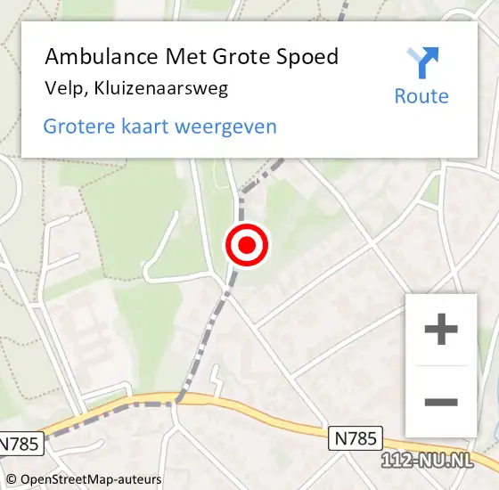 Locatie op kaart van de 112 melding: Ambulance Met Grote Spoed Naar Velp, Kluizenaarsweg op 17 oktober 2018 10:46