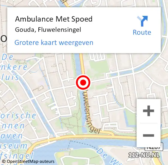 Locatie op kaart van de 112 melding: Ambulance Met Spoed Naar Gouda, Fluwelensingel op 17 oktober 2018 11:06