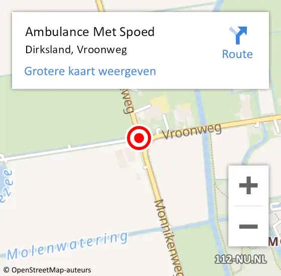 Locatie op kaart van de 112 melding: Ambulance Met Spoed Naar Dirksland, Vroonweg op 17 oktober 2018 11:14