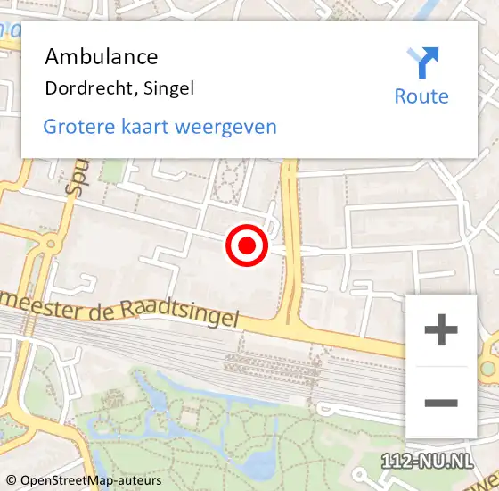 Locatie op kaart van de 112 melding: Ambulance Dordrecht, Singel op 17 oktober 2018 14:02