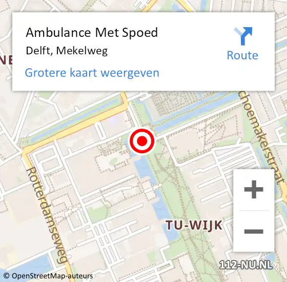 Locatie op kaart van de 112 melding: Ambulance Met Spoed Naar Delft, Mekelweg op 17 oktober 2018 16:29