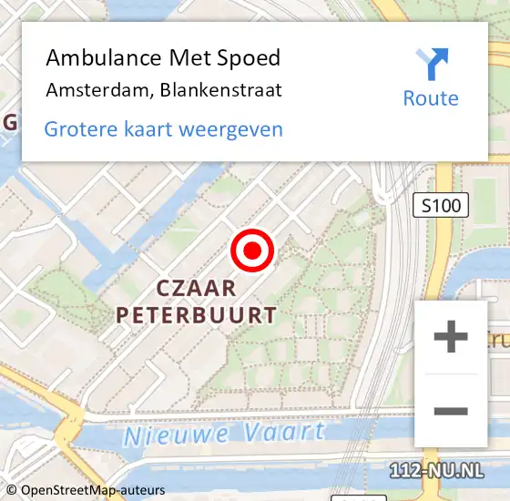 Locatie op kaart van de 112 melding: Ambulance Met Spoed Naar Amsterdam, Blankenstraat op 17 oktober 2018 18:55