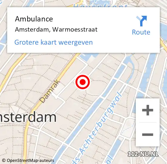 Locatie op kaart van de 112 melding: Ambulance Amsterdam, Warmoesstraat op 17 oktober 2018 19:40