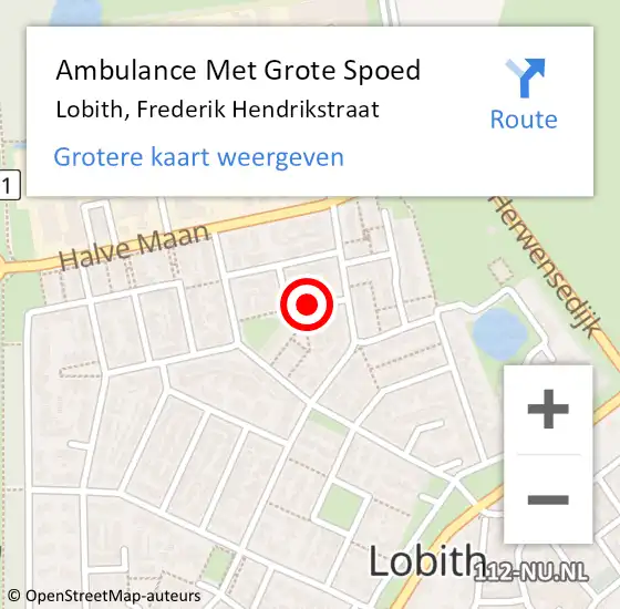 Locatie op kaart van de 112 melding: Ambulance Met Grote Spoed Naar Lobith, Frederik Hendrikstraat op 17 oktober 2018 23:17