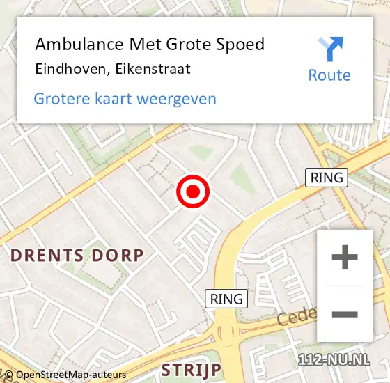 Locatie op kaart van de 112 melding: Ambulance Met Grote Spoed Naar Eindhoven, Eikenstraat op 18 oktober 2018 01:04