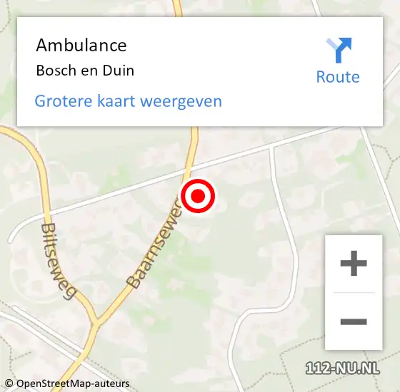 Locatie op kaart van de 112 melding: Ambulance Bosch en Duin op 18 oktober 2018 10:01