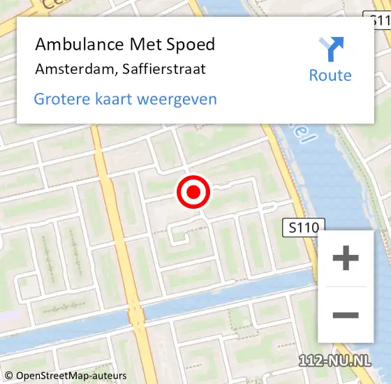 Locatie op kaart van de 112 melding: Ambulance Met Spoed Naar Amsterdam, Saffierstraat op 18 oktober 2018 12:22