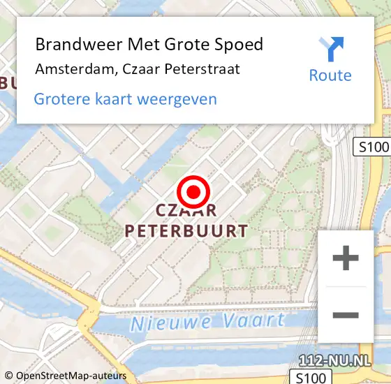 Locatie op kaart van de 112 melding: Brandweer Met Grote Spoed Naar Amsterdam, Czaar Peterstraat op 18 oktober 2018 12:30