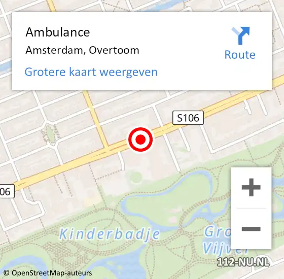 Locatie op kaart van de 112 melding: Ambulance Amsterdam, Overtoom op 18 oktober 2018 12:51