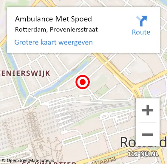 Locatie op kaart van de 112 melding: Ambulance Met Spoed Naar Rotterdam, Proveniersstraat op 18 oktober 2018 18:16