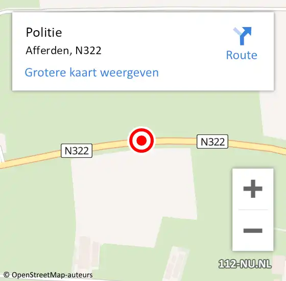 Locatie op kaart van de 112 melding: Politie Afferden, N322 op 18 oktober 2018 23:00