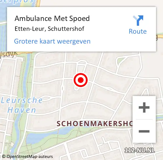 Locatie op kaart van de 112 melding: Ambulance Met Spoed Naar Etten-Leur, Schuttershof op 19 oktober 2018 04:52