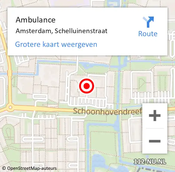 Locatie op kaart van de 112 melding: Ambulance Amsterdam, Schelluinenstraat op 19 oktober 2018 07:26