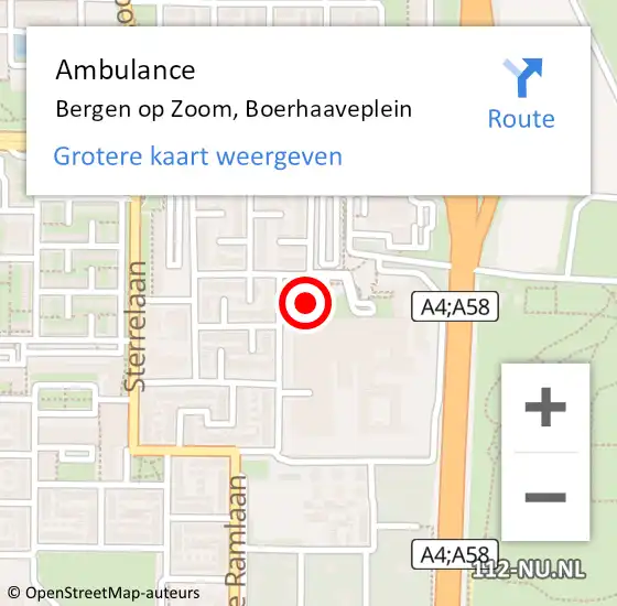 Locatie op kaart van de 112 melding: Ambulance Bergen op Zoom, Boerhaaveplein op 19 oktober 2018 15:01