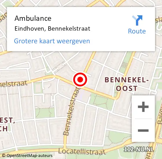 Locatie op kaart van de 112 melding: Ambulance Eindhoven, Bennekelstraat op 19 oktober 2018 15:07