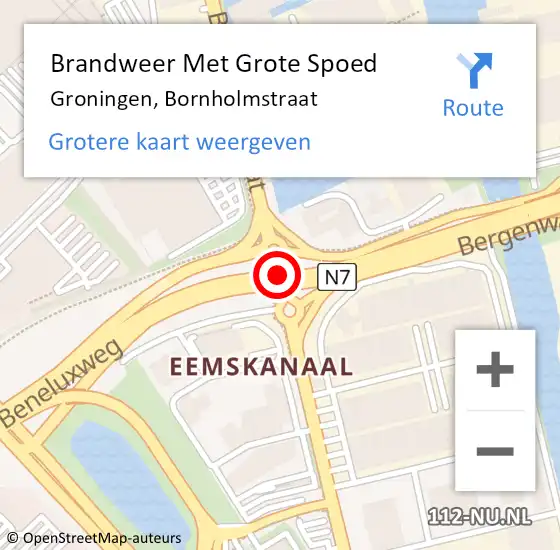 Locatie op kaart van de 112 melding: Brandweer Met Grote Spoed Naar Groningen, Bornholmstraat op 19 oktober 2018 15:17