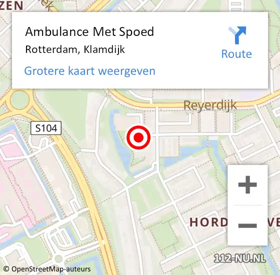 Locatie op kaart van de 112 melding: Ambulance Met Spoed Naar Rotterdam, Klamdijk op 19 oktober 2018 15:19