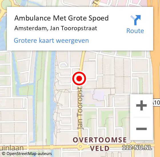 Locatie op kaart van de 112 melding: Ambulance Met Grote Spoed Naar Amsterdam, Jan Tooropstraat op 19 oktober 2018 17:18