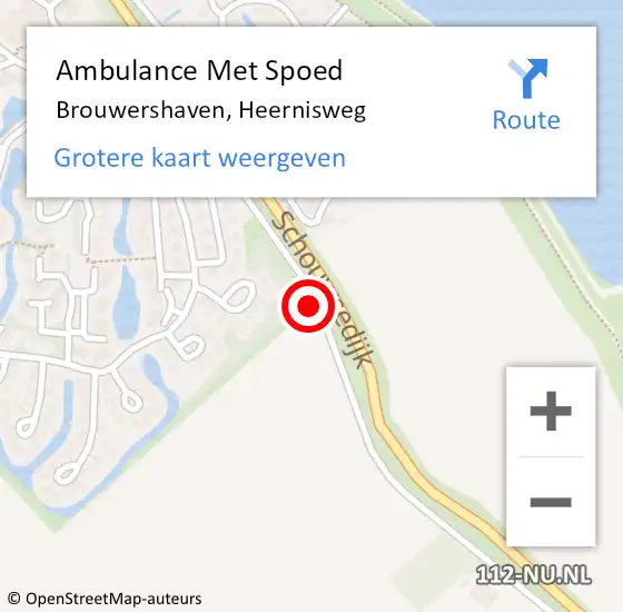 Locatie op kaart van de 112 melding: Ambulance Met Spoed Naar Brouwershaven, Heernisweg op 20 oktober 2018 15:12