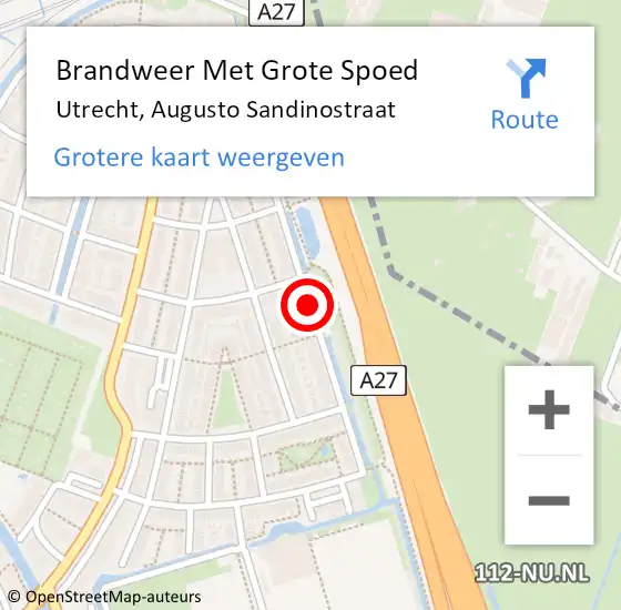 Locatie op kaart van de 112 melding: Brandweer Met Grote Spoed Naar Utrecht, Augusto Sandinostraat op 20 oktober 2018 18:05