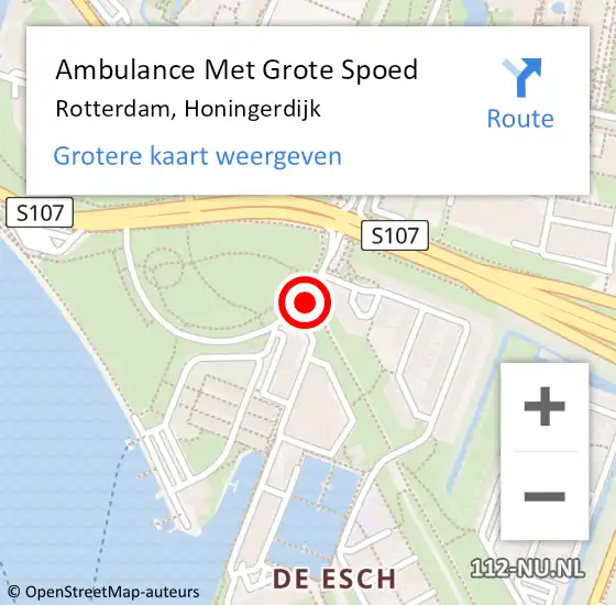 Locatie op kaart van de 112 melding: Ambulance Met Grote Spoed Naar Rotterdam, Honingerdijk op 20 oktober 2018 21:03
