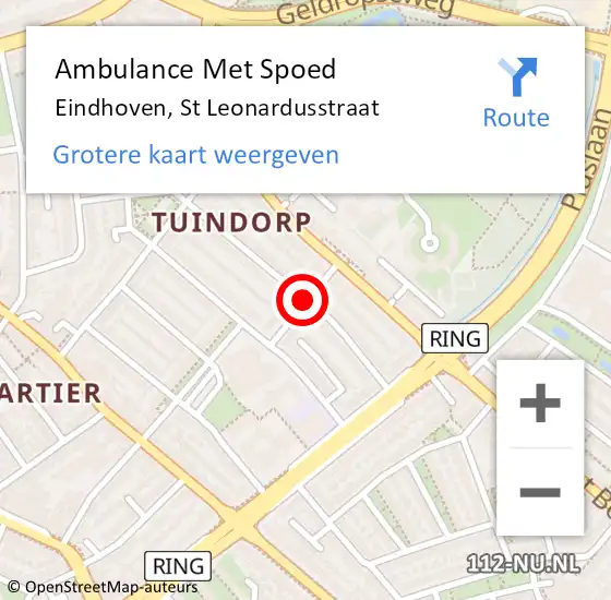 Locatie op kaart van de 112 melding: Ambulance Met Spoed Naar Eindhoven, Sint Leonardusstraat op 20 oktober 2018 22:26