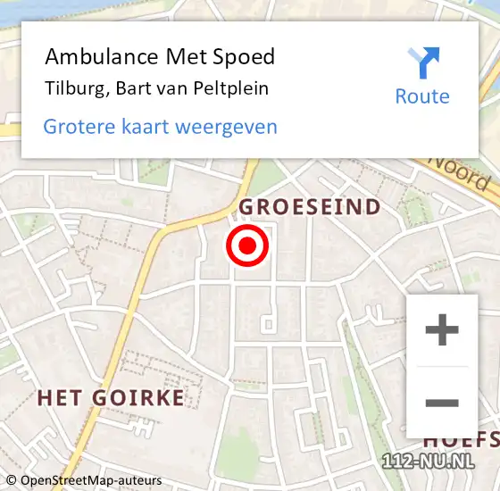 Locatie op kaart van de 112 melding: Ambulance Met Spoed Naar Tilburg, Bart van Peltplein op 21 oktober 2018 11:37