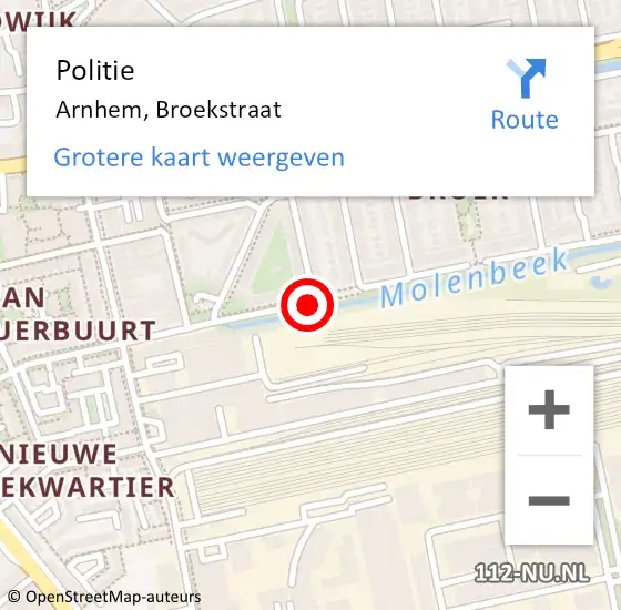 Locatie op kaart van de 112 melding: Politie Arnhem, Broekstraat op 21 oktober 2018 16:07