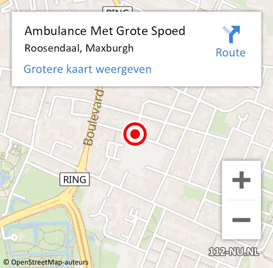 Locatie op kaart van de 112 melding: Ambulance Met Grote Spoed Naar Roosendaal, Maxburgh op 21 oktober 2018 16:38